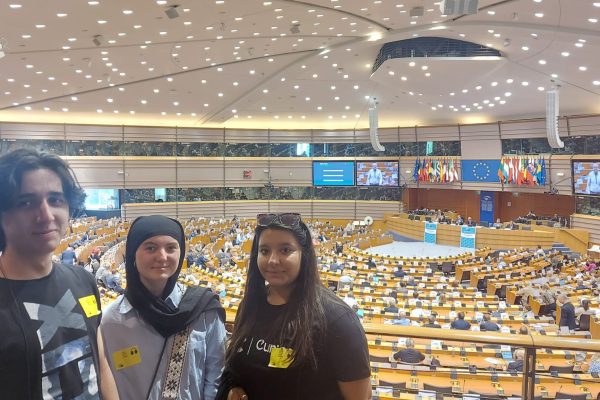 Marcos Gutierrez, Lauryn Williame and Konstantina Loukani at the European Parliament